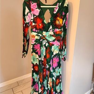 Anthropologie Green Floral Long Sleeve Dress